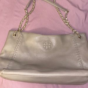 Beige Leather Tory Burch Tote